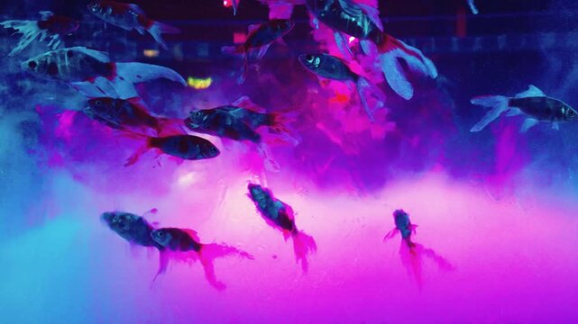 Fish Swim Through Light and Smoke, Futuristic Display in Japan