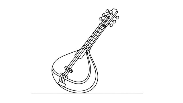 Black and white mandolin illustration on white background.