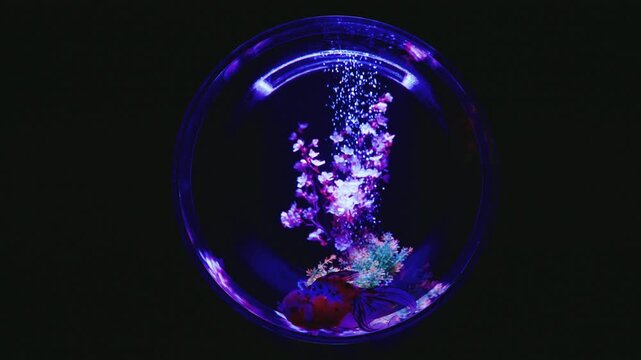 Goldfish Bowl Isolated, Bubbling Away in Black Background