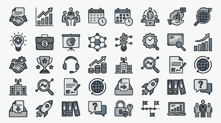 Clean Minimalist Black and White Icons Set Featuring Business Technology Finance and Strategy Concepts © Ropi