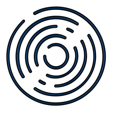 Concentric breath wave vector icon illustration with segmented spiral lines, deep blue calm rings for meditation, mindfulness focus, yoga breathing practice, relaxation therapy, and wellness design