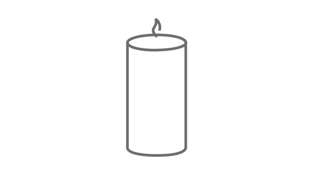 Simple single flame spa candle vector icon with thin gray outline, peaceful wellness illustration for mindfulness, meditation practice, aromatherapy labels, tranquil bath rituals, and salon signage