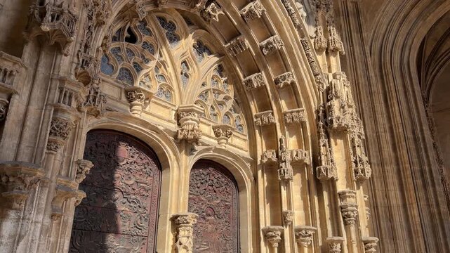 Intricate stone carvings on a historic cathedral.
