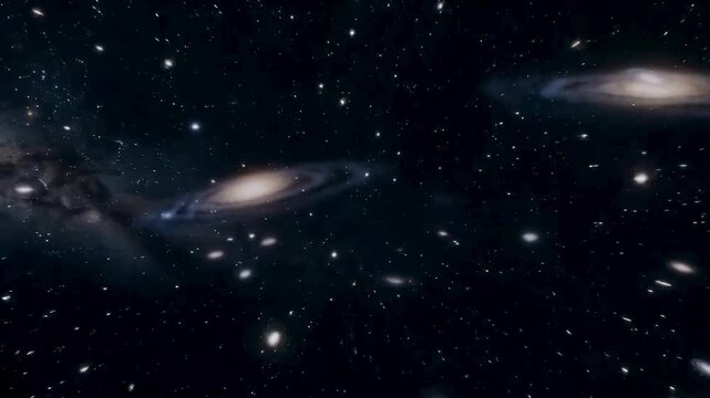 Flying through infinite deep space field of distant stars and galaxies