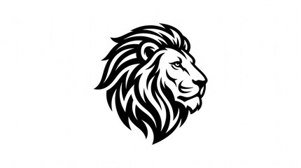 Naklejka premium Majestic lion head silhouette illustration featuring bold black and white lines