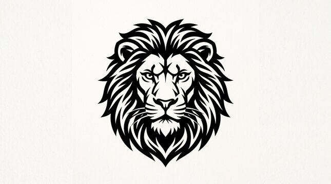 Fierce lion head illustration featuring bold black and white lines