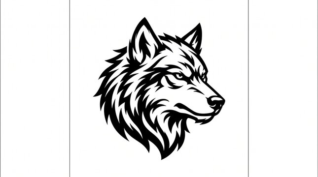 Fierce black and white wolf head mascot illustration on white