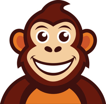 Cute cartoon monkey face smiling isolated on transparent background, Vector