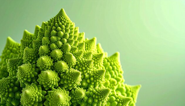 Fresh green broccoli florets close up macro shot.