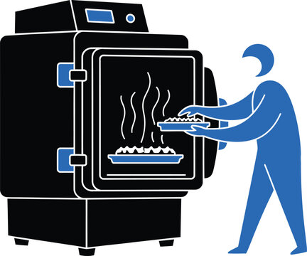 Person placing food into a hot commercial oven