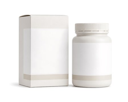 White medicine bottle and box packaging