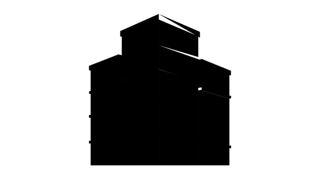 Bold modern apartment block vector icon with angular rooftop silhouette, minimalist black architecture illustration for real estate branding, property marketing, urban housing, apps, and signage