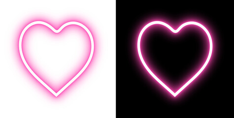 Pink neon heart outline transparent glowing love icon, Glowing heart outline isolated transparent PNG art, Neon love heart symbol transparent background design © PNG Craft