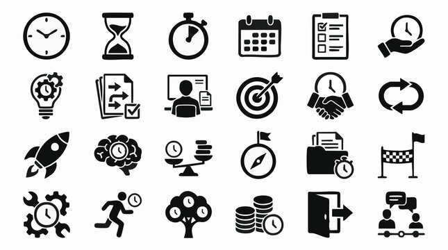 Set of Time Management and Productivity Business Icons