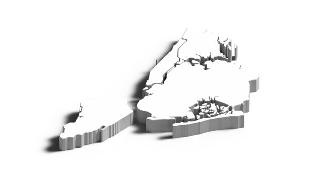 3D New York City Map with Drop Shadow, Isometric NYC 5 Boroughs Administrative Division Vector Illustration