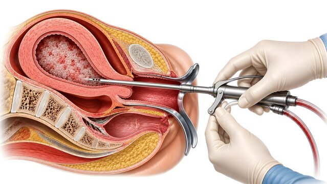 Suction Evacuation of Molar Pregnancy, Hydatidiform Mole Aspiration Procedure Medical Illustration