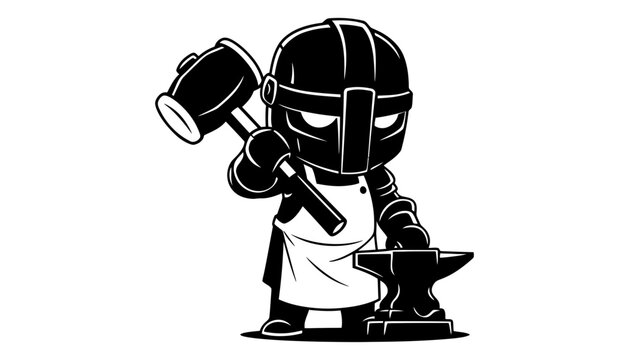 Imagine a blacksmith character working with hammer and anvil