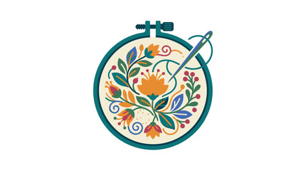Embroidery hoop with floral design pattern. © samsul