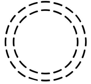 Dashed circular aim outline vector icon, minimalist black navigation and search illustration with double ring path for locator radius, scanning area, map focus, route target selection, and UI design