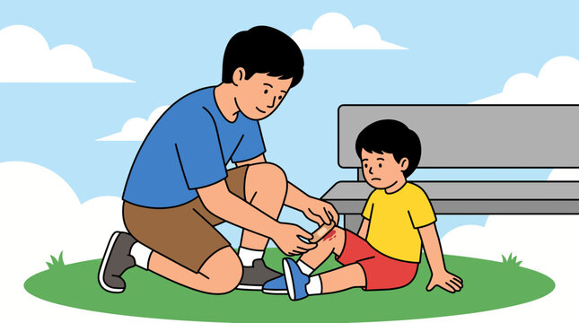 Child Getting Bandage Applied to Scraped Knee