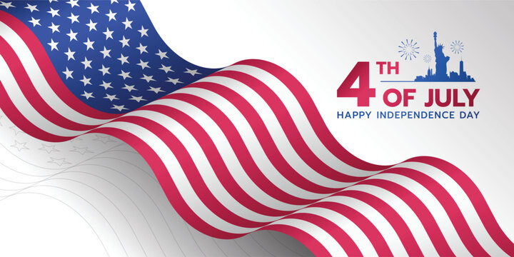 4th of july USA independence day - long USA nation flag waving slant vector design