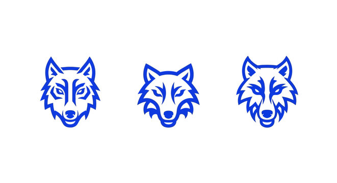 Three blue wolf head silhouettes in a row.