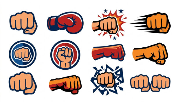Martial Arts Fist Symbol and Forward Punch Logo Template Vector Illustration Set