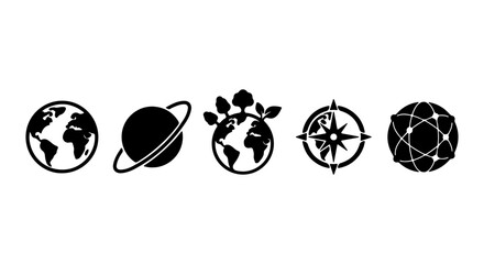 Global Icons Set: Earth, Planet, Compass, Network, Nature Earth Symbols © sahid