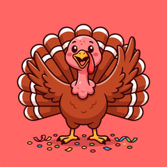 Fototapeta premium Cheerful Cartoon Turkey Character for Happy Thanksgiving Holiday