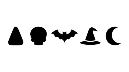 Fototapeta premium Halloween icons in silhouette against a white background for holiday design projects