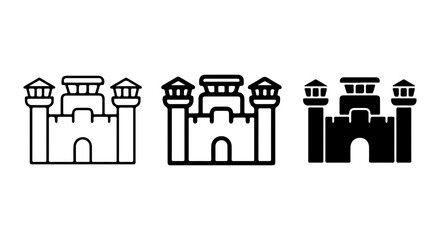Castle Icons, Fortress Symbols, Medieval Architecture Vector Graphics, Royal Building Illustrations © begom