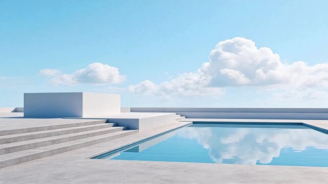 Modern pool with steps and clouds
