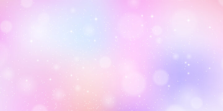 Unicorn magical bokeh background with pastel rainbow gradient and sparkling stars for fantasy design. Soft pink, purple and blue colors with glowing light effects. Dreamy fairy tale atmosphere.