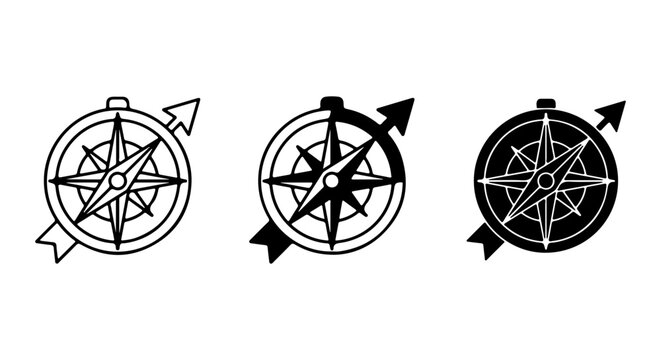 Compass Icons Set, Navigation Tools, Directional Symbols, Vector Graphics for Exploration