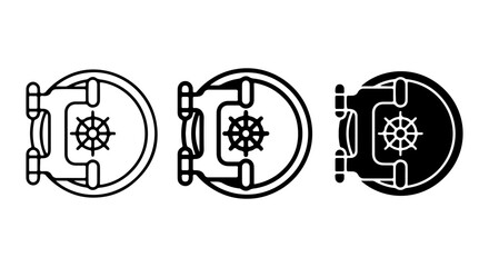 Nautical Helm Door Icons, Marine Ship Wheel Entrance Vector Set, Maritime Wheelhouse Portal Graphics © al