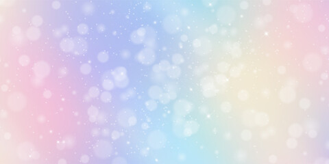Unicorn magical bokeh background with pastel rainbow gradient and sparkling stars for fantasy design. Soft pink, purple and blue colors with glowing light effects. Dreamy fairy tale atmosphere. © Qiana