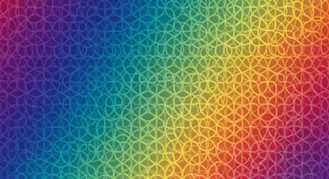 Colorful rainbow gradient background with geometric sacred geometry pattern.