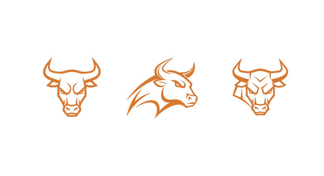 Three distinct orange bull head logos in outline style.