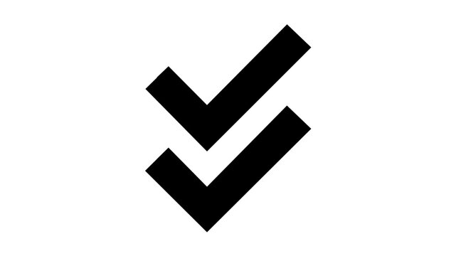 Compact double check mark vector icon with clean black lines and white space, minimalist approval symbol for verified messages, checklist completion, interface feedback, task success, confirmation UI
