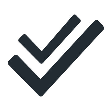 Bold double check mark vector icon in minimalist line style, clean approval ticks on white background for confirmation, completed task, verified status, checklist success, interface validation design
