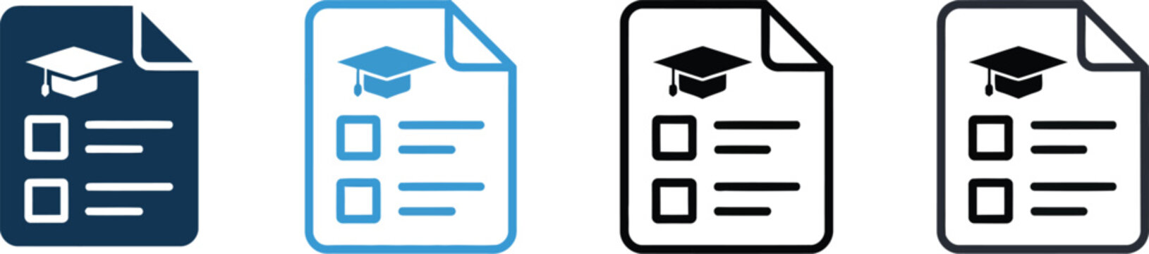Curriculum icons in multiple styles featuring education, learning, syllabus, lesson planning, and academic document symbols for interface design.