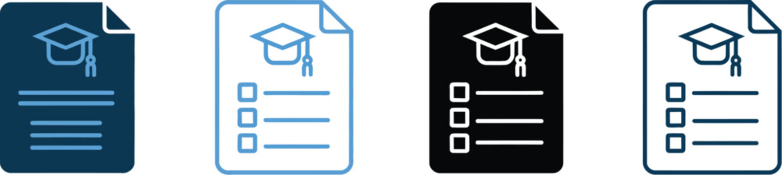 Curriculum icons in multiple styles featuring education, learning, syllabus, lesson planning, and academic document symbols for interface design.