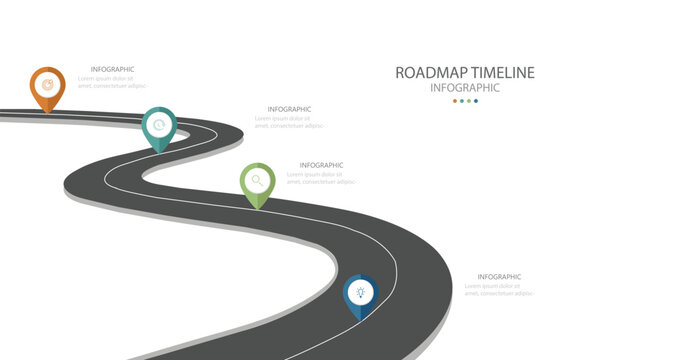 Business road map timeline Infographic design with 4 steps.  Infographic template design for business growth and milestones presentation. 