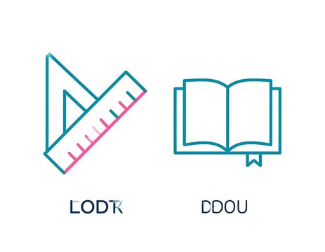 Educational and Drafting Tools Icon Set with Ruler Triangle and Open Book.