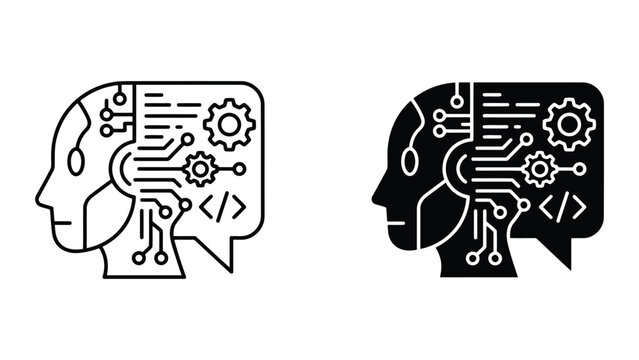 Artificial intelligence human machine coding and programming vector icon