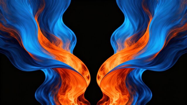 Abstract swirling blue and orange flames