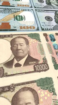 Vertical Dollar to Japanese Yen 10000 Money Exchange Background Loop Animation Currency Finance