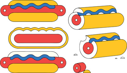 Fototapeta premium Collection of hot dog fast food vector icons