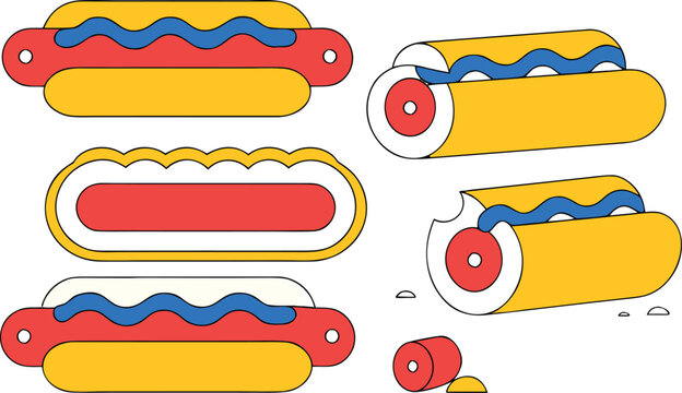 Collection of hot dog fast food vector icons