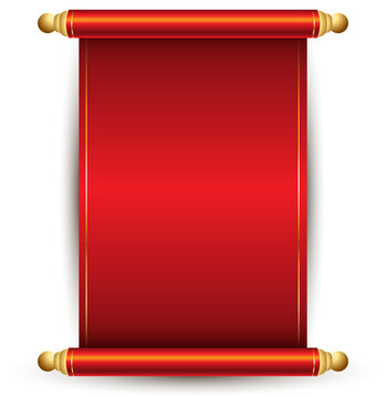 Red scroll banner, blank parchment roll, golden scroll ends, isolated vector